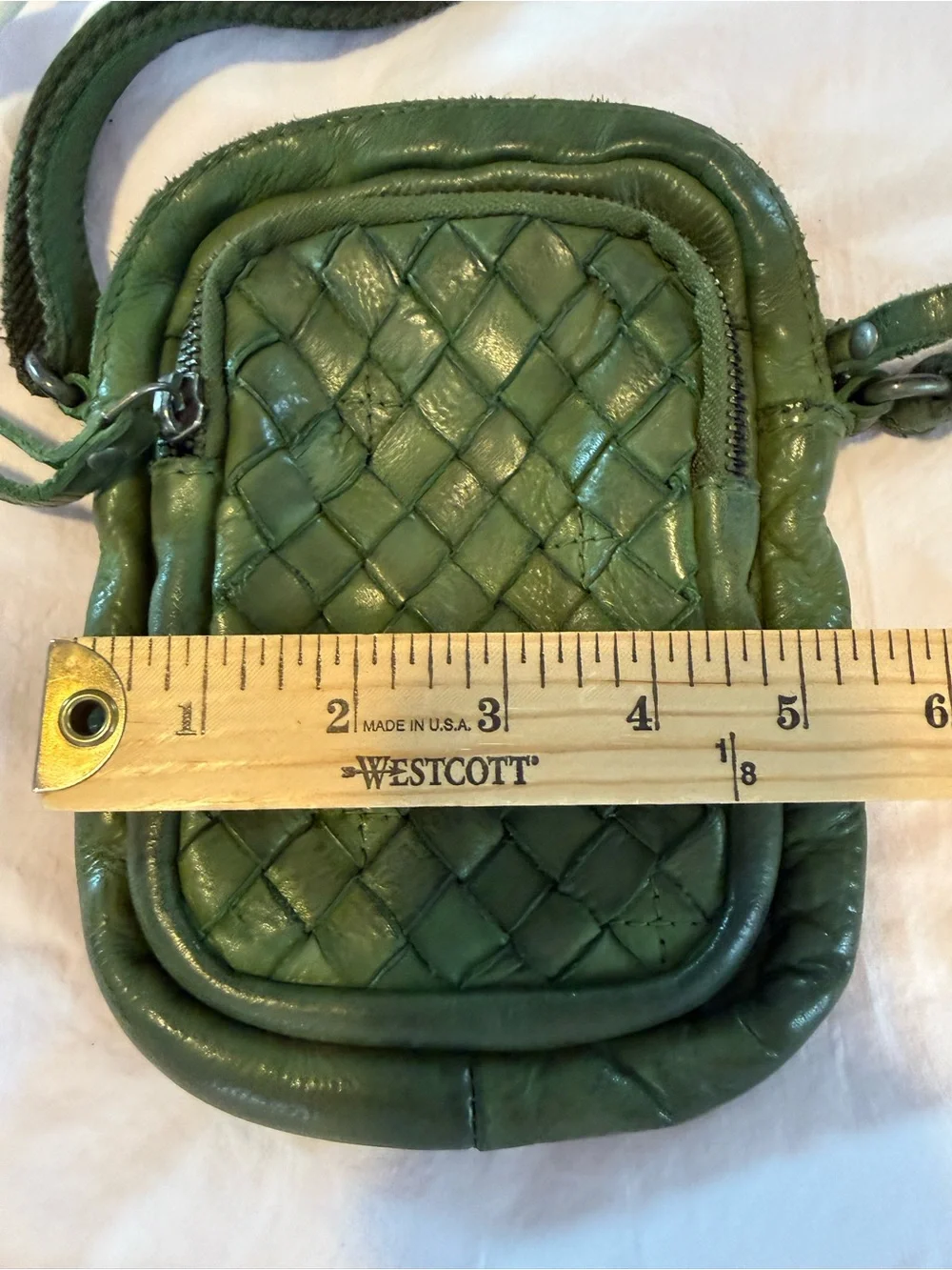 ENICCI Green Genuine Woven Leather Crossbody Bag Mini  Pouch Boho Vintage